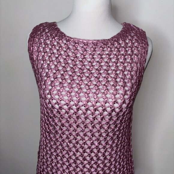 Zara Pink Metallic Crochet Sleeveless Knit Top Women's Size S - Picture 2 of 13